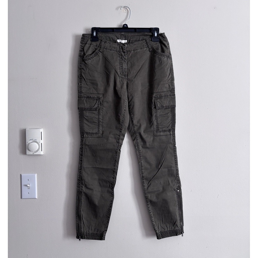 Eileen Fisher Womens 2 Green Tapered Leg Cargo Pants Cotton Casual Outdoor